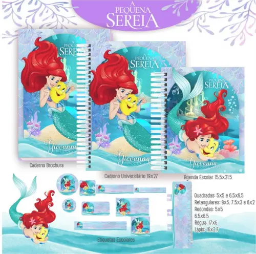 Arquivo Digital - Etiqueta Escolar (a Pequena Sereia) J