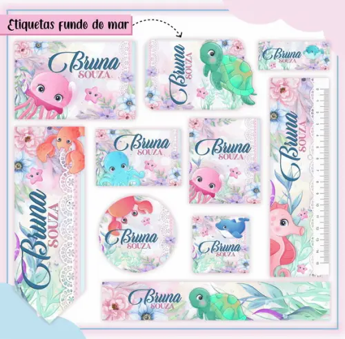 Arquivo de Corte - Etiqueta Escolar (fundo do Mar) D