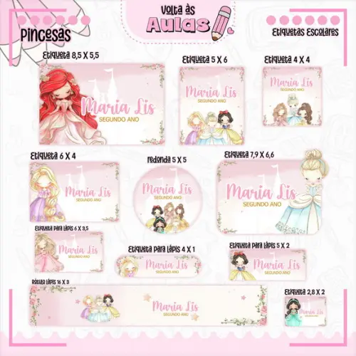 Arquivo de Corte - Etiqueta Escolar (princesas) J