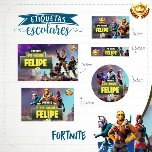 Arquivo de Corte - Etiqueta Escolar (fortnite) a