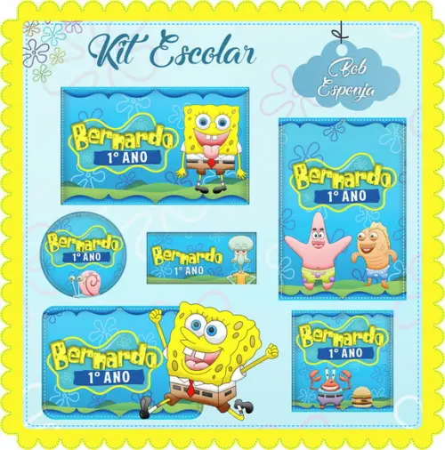 Arquivo de Corte - Etiqueta Escolar (bob Esponja) a