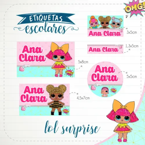 Arquivo de Corte - Etiqueta Escolar (lol Surprise) a