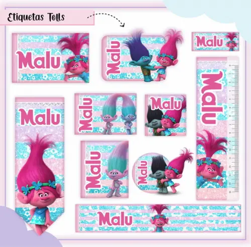 Arquivo de Corte - Etiqueta Escolar (trolls) a