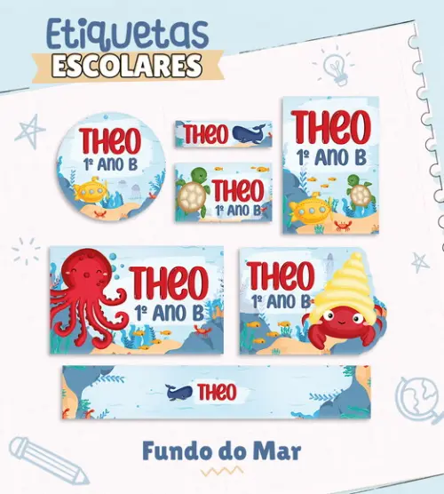 Arquivo de Corte - Etiqueta Escolar (fundo do Mar) e