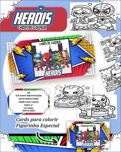 Arquivo Digital - Cards para Colorir (heróis) 1
