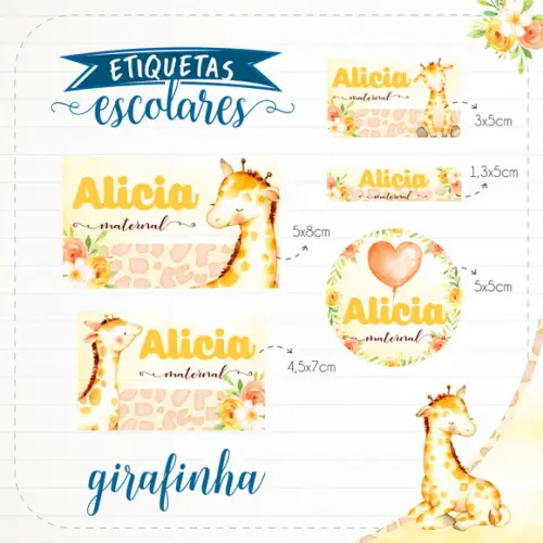 Arquivo de Corte - Etiqueta Escolar (girafinha) a