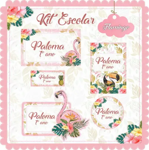Arquivo de Corte - Etiqueta Escolar (flamingo) a