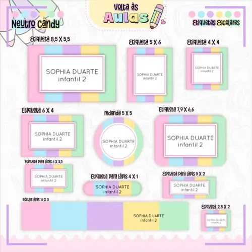 Arquivo de Corte - Etiqueta Escolar (neutro Candy) a