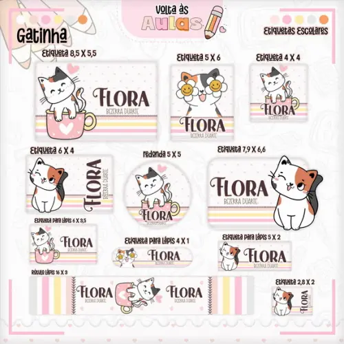Arquivo de Corte - Etiqueta Escolar (gatinha) I