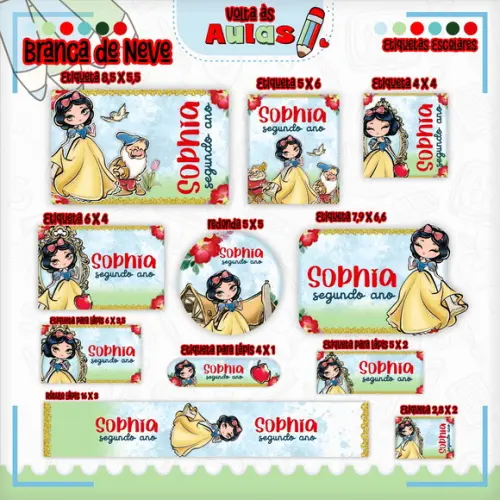 Arquivo de Corte - Etiqueta Escolar (branca de Neve) F