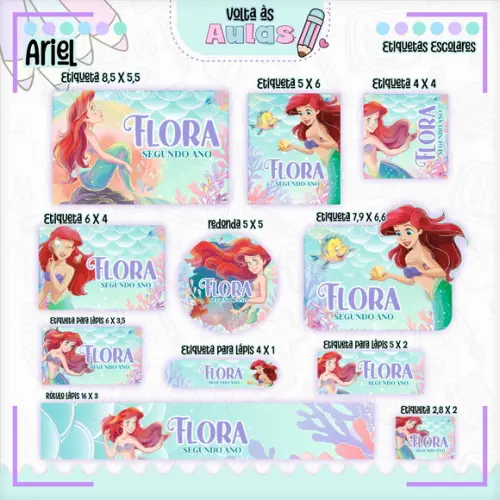 Arquivo de Corte - Etiqueta Escolar (a Pequena Sereia) K