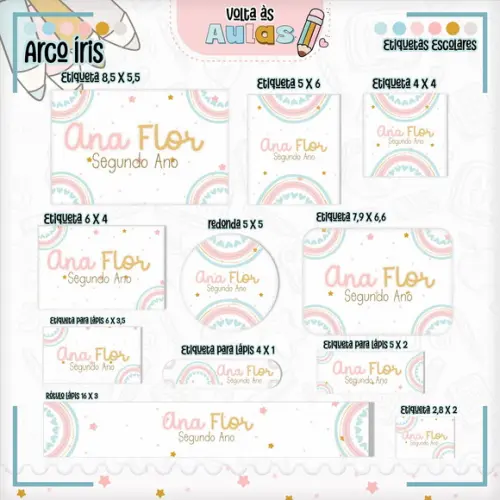 Arquivo de Corte - Etiqueta Escolar (arco-íris) I
