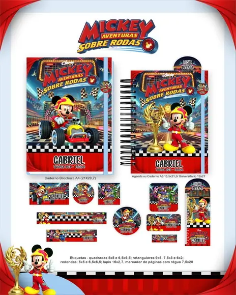 Arquivo Digital - Etiqueta Escolar (mickey Sobre Rodas) a