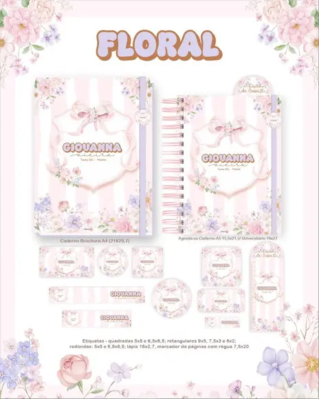 Arquivo Digital - Etiqueta Escolar (floral) N