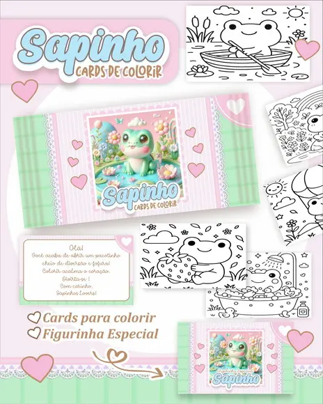 Arquivo Digital - Cards para Colorir (sapinho Kawaii) 1