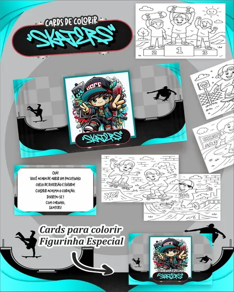 Arquivo Digital - Cards para Colorir (skaters) 1