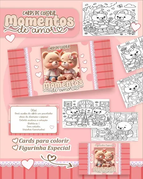 Arquivo Digital - Cards para Colorir (ursinhos Namorados) 1