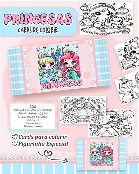 Arquivo Digital - Cards para Colorir (princesas) 1