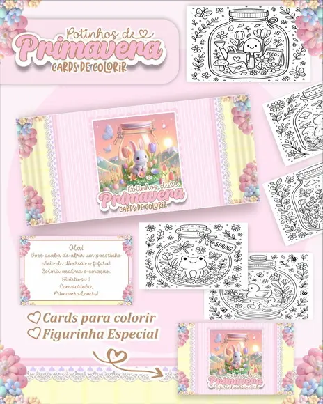 Arquivo Digital - Cards para Colorir Potinhos de Primavera 1