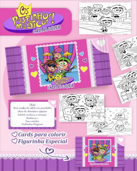 Arquivo Digital - Cards para Colorir (padrinhos Mágicos) 1