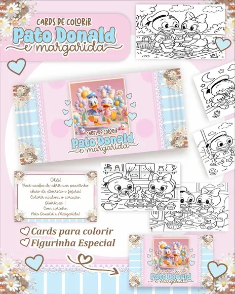 Arquivo Digital - Cards para Colorir Pato Donald e Margarida
