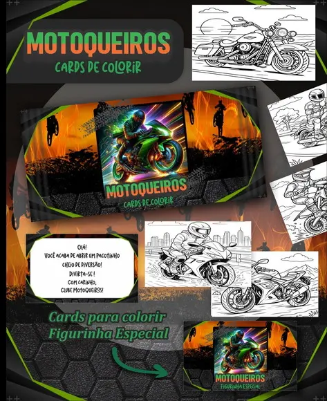 Arquivo Digital - Cards para Colorir (motoqueiros) 1