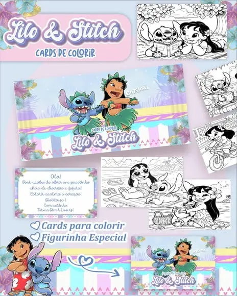 Arquivo Digital - Cards para Colorir (lilo e Stitch) 1