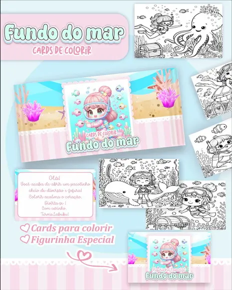 Arquivo Digital - Cards para Colorir (fundo do Mar) 1