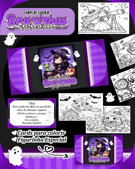 Arquivo Digital - Cards para Colorir (bruxinhas) 1