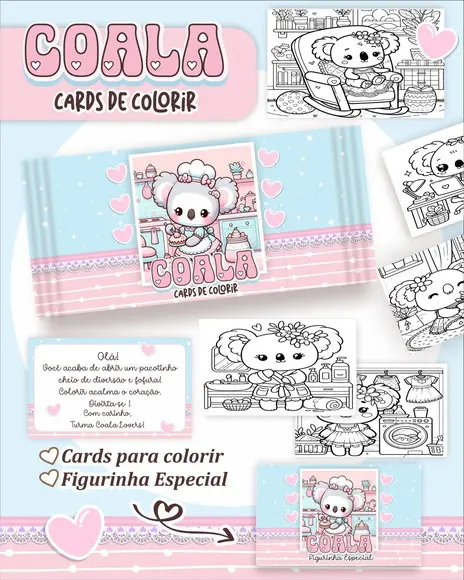 Arquivo Digital - Cards para Colorir (coala Kawaii) 1