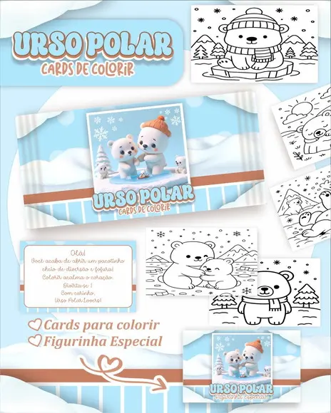 Arquivo Digital - Cards para Colorir (urso Polar) 1