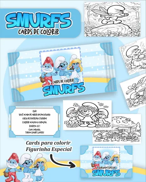 Arquivo Digital - Cards para Colorir (smurfs) 1