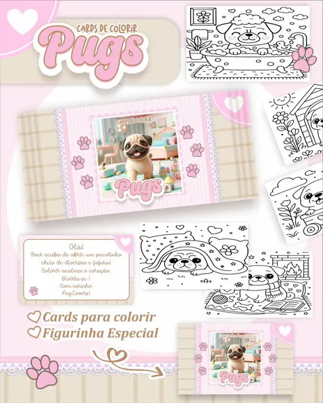 Arquivo Digital - Cards para Colorir (pug) 1