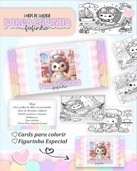 Arquivo Digital - Cards para Colorir (porco Espinho) 1