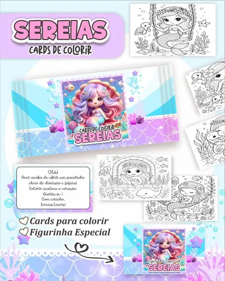 Arquivo Digital - Cards para Colorir (sereias) 1