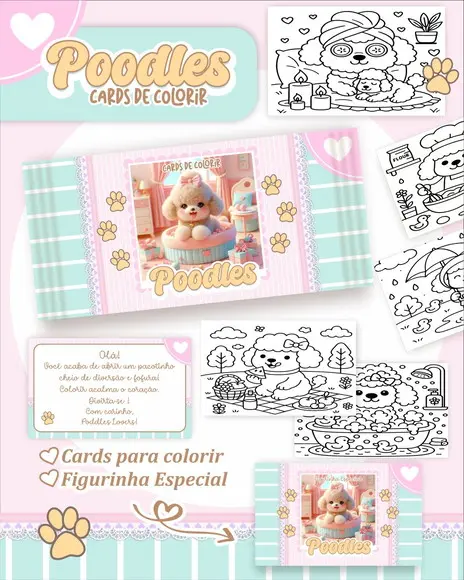 Arquivo Digital - Cards para Colorir (poodle) 1