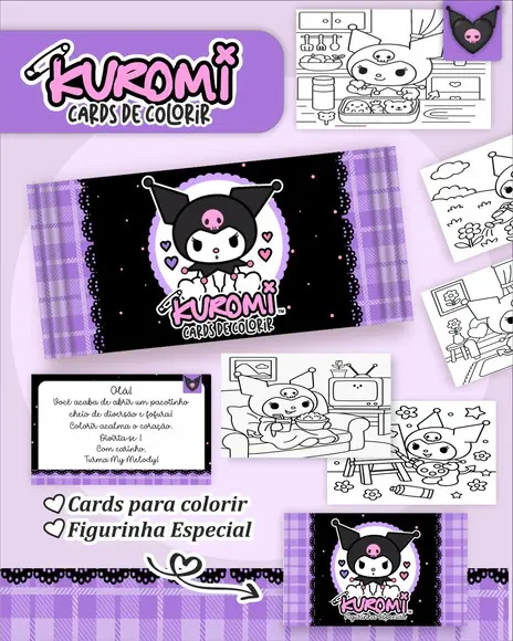 Arquivo Digital - Cards para Colorir (kuromi) 1