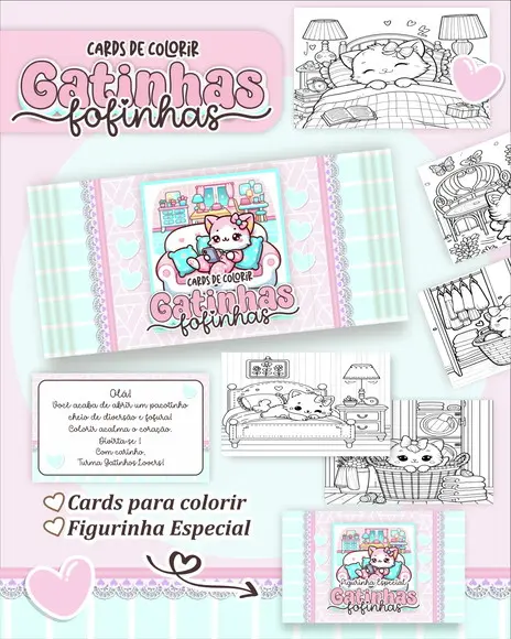 Arquivo Digital - Cards para Colorir (gatinhas) 1