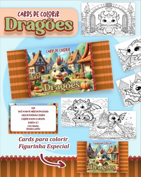 Arquivo Digital - Cards para Colorir (dragões) 1