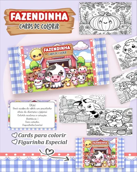 Arquivo Digital - Cards para Colorir (fazendinha) 1