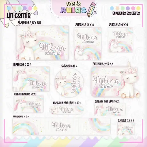 Arquivo de Corte - Etiqueta Escolar (unicórnio) P