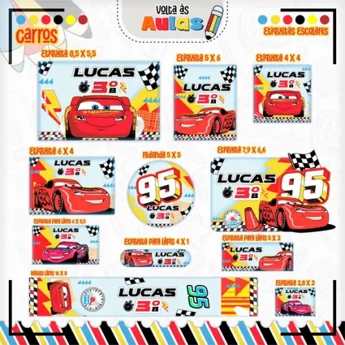 Arquivo de Corte - Etiqueta Escolar (carros) G