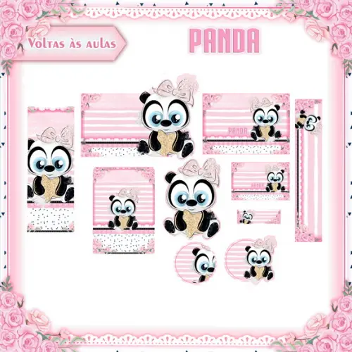 Arquivo de Corte - Etiqueta Escolar (panda Rosa) e