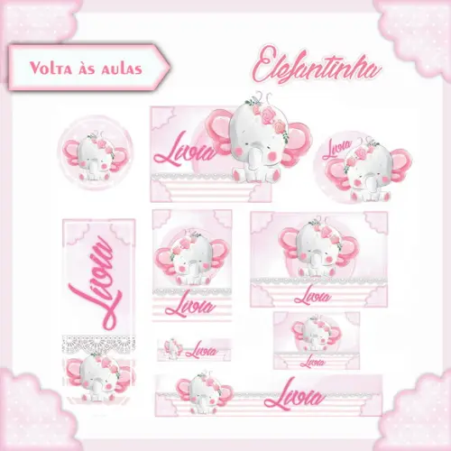 Arquivo de Corte - Etiqueta Escolar (elefantinha) B