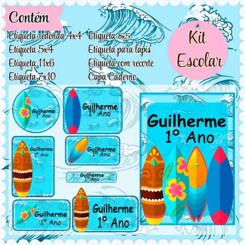 Arquivo de Corte - Etiqueta Escolar (surf) c