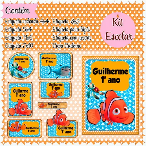 Arquivo de Corte - Etiqueta Escolar (procurando Nemo) a