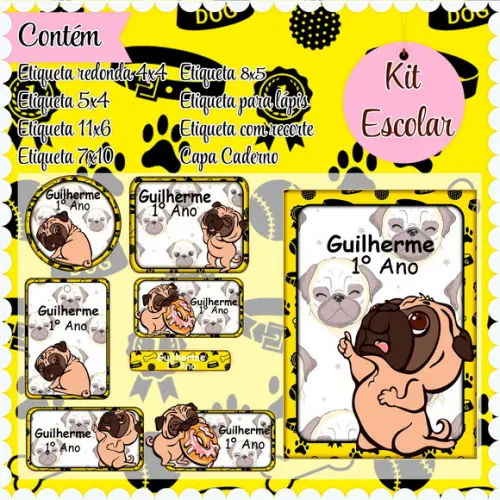 Arquivo de Corte - Etiqueta Escolar (pug) a