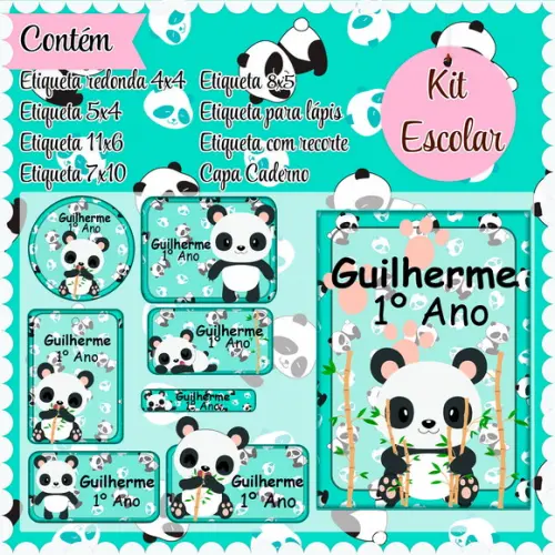 Arquivo de Corte - Etiqueta Escolar (panda) c