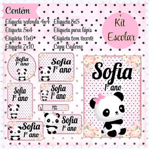 Arquivo de Corte - Etiqueta Escolar (panda Rosa) D