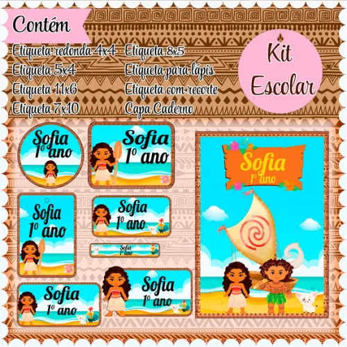 Arquivo de Corte - Etiqueta Escolar (moana) F